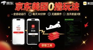 京东美团平台最新0撸玩法,全自动挂G,每天30分钟,无脑操作,当天收益3张【揭秘】-阳知网创资源库