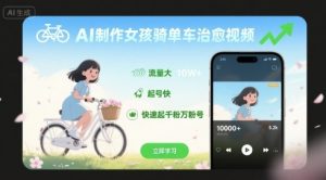 AI制作女孩骑单车治愈视频，流量大，起号快，快速起千粉万粉号-阳知网创资源库