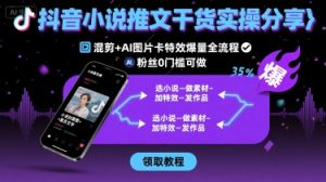 抖音小说推文干货实操分享,混剪+AI图片卡特效爆量全流程,0粉丝0门槛可做-阳知网创资源库