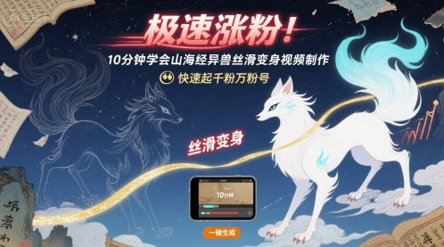 极速涨粉！10分钟学会山海经异兽丝滑变身视频制作，快速起千粉万粉号-阳知网创资源库