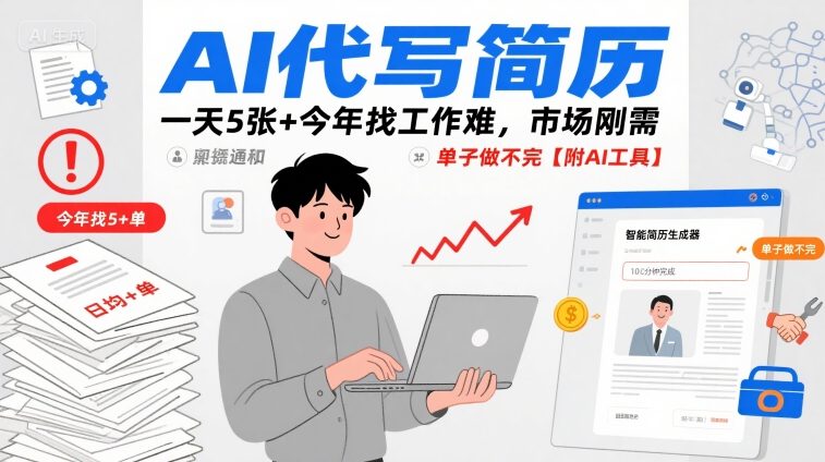 AI代写简历,一天5张+今年找工作难,市场刚需,单子做不完【附AI工具】-阳知网创资源库