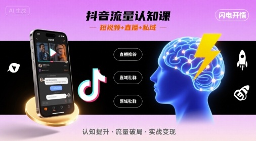 抖音流量认知课,短视频+直播+私域,认知提升,闪电开悟-阳知网创资源库