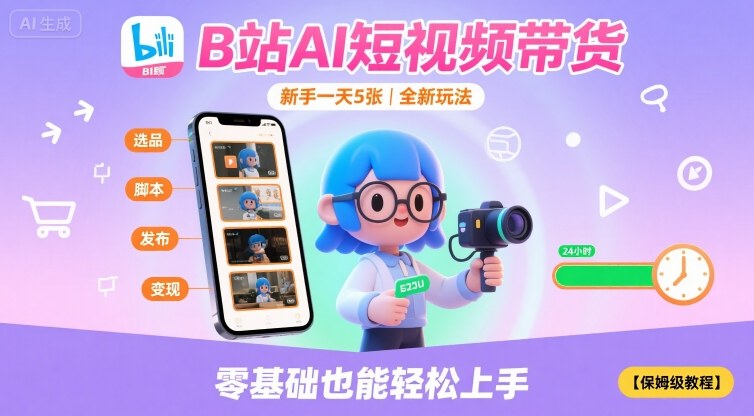 B站AI短视频带货,新手一天5张,全新玩法【保姆级教程】-阳知网创资源库