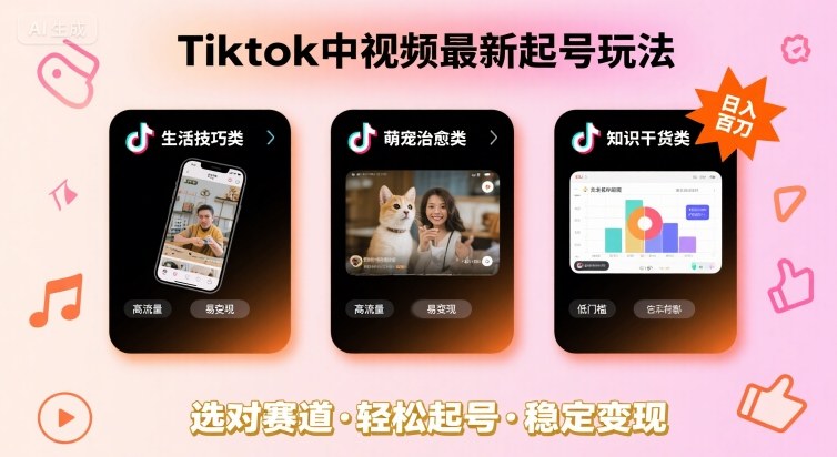 Tiktok中视频最新起号玩法,想要日入百刀,做好这几个赛道就可以了-阳知网创资源库