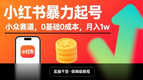 小红书暴力起号,小众赛道,0基础0成本,月入1w-阳知网创资源库