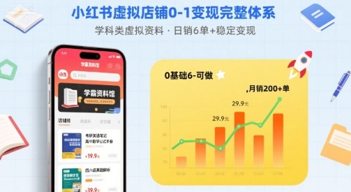 小红书虚拟店铺0-1变现完整体系:卖学科类虚拟资料,一天6张+,很稳定【已完结】-阳知网创资源库