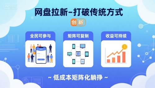 网盘拉新-打破传统方式,低成本矩阵化躺挣,全民可参与、矩阵可复制、收益可持续【揭秘】-阳知网创资源库