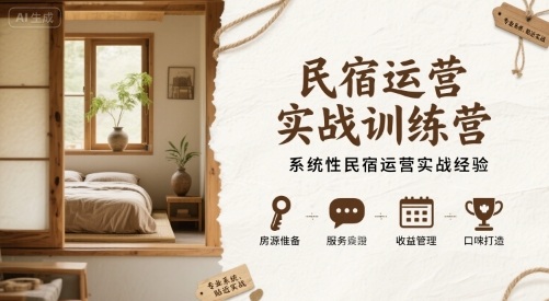 民宿运营实战训练营，系统性民宿运营实战经验-阳知网创资源库