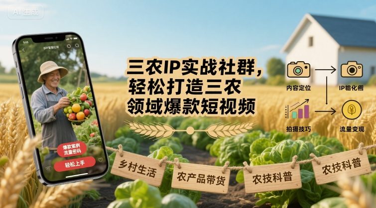 三农IP实战社群，轻松打造三农领域爆款短视频-阳知网创资源库