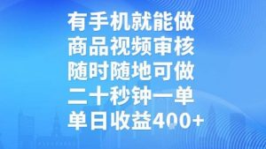 有手机就能做，商品视频审核，随时随地可做，二十秒钟一单，单日收益【揭秘】-阳知网创资源库