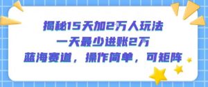 揭秘15天加2W人玩法,一天最少2万进账,蓝海赛道,操作简单,可矩阵-阳知网创资源库