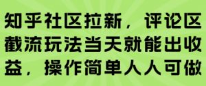 知乎社区拉新，评论区截流玩法当天就能出收益，操作简单人人可做-阳知网创资源库