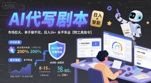 AI代写剧本，市场巨大，单子做不完，日入1k+ 永不失业【附工具指令】-阳知网创资源库