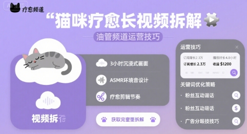猫咪疗愈长视频拆解 &油管频道运营技巧-阳知网创资源库
