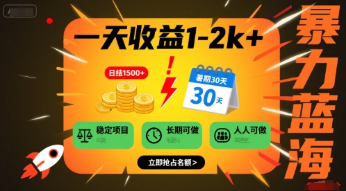 一天收益1-2k+ 稳定项目,暑期暴力蓝海项目,长期稳定,人人可做【揭秘】-阳知网创资源库