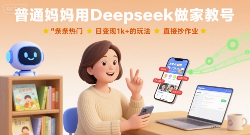 普通妈妈用Deepseek做家教号,条条热门,日变现1k+的玩法,直接抄作业-阳知网创资源库