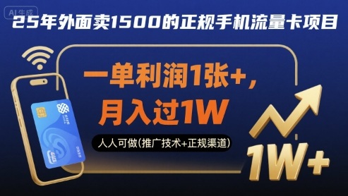 25年外面卖1500的正规手机流量卡项目,一单利润1张+,月入过1W,人人可做(推广技术+正规渠道)【揭秘】-阳知网创资源库