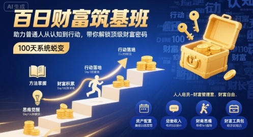 百日财富筑基班,助力普通人从认知到行动,带你解锁顶级财富密码-阳知网创资源库