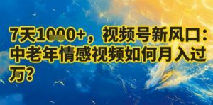 7天收益1k+，视频号新风口：中老年情感视频如何月入过W?-阳知网创资源库