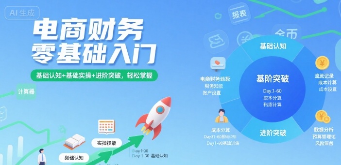 电商财务零基础入门,基础认知+基础实操+进阶突破,轻松掌握-阳知网创资源库