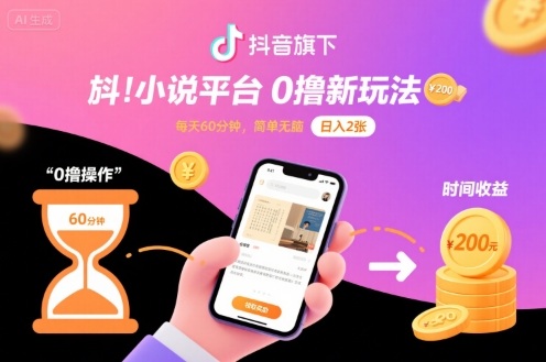 抖音旗下小说平台0撸新玩法，每天挂G60分钟，简单无脑，日入2张【揭秘】-阳知网创资源库