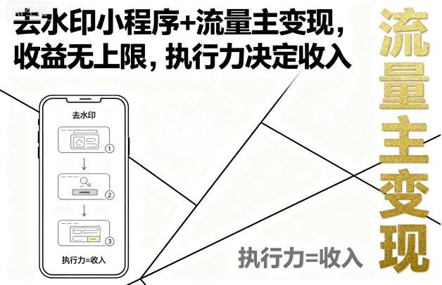 去水印小程序+流量主变现，收益无上限，执行力决定收入-阳知网创资源库