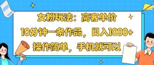 女粉玩法：高客单价，10分钟一条作品，日入1k+操作简单，手机就可以-阳知网创资源库