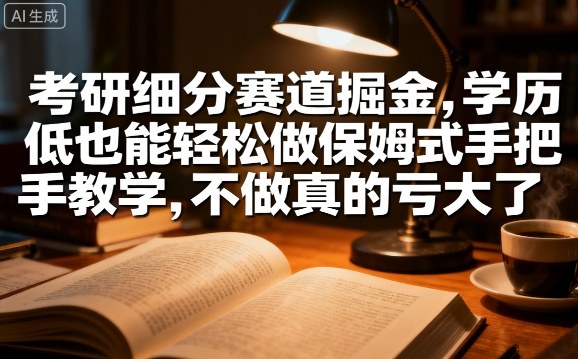 考研细分赛道掘金,日入1k+,学历低也能轻松做保姆式手把手教学,不做真的亏大了【揭秘】-阳知网创资源库