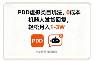 PDD虚拟类目玩法,0成本,机器人发货回复,轻松月入1-3W-阳知网创资源库