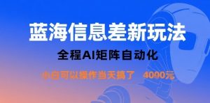 蓝海信息差新玩法,全程AI矩阵自动化小白可以操作当天搞了1k+-阳知网创资源库