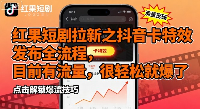 红果短剧拉新之抖音卡特效发布全流程，目前有流量，很轻松就爆了-阳知网创资源库
