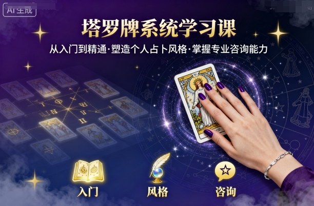 塔罗牌系统学习课,助你从入门到精通,塑造个人占卜风格,掌握专业咨询能力-阳知网创资源库