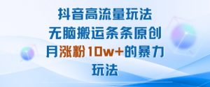 抖音高流量玩法：无脑搬运条条原创，月涨粉10w+的暴力玩法-阳知网创资源库