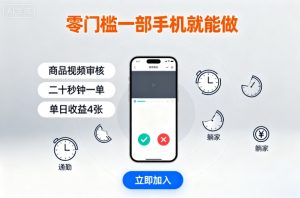 零门槛一部手机就能做,商品视频审核,通勤躺家碎片时间都能做,二十秒钟一单,单日收益4张【揭秘】-阳知网创资源库