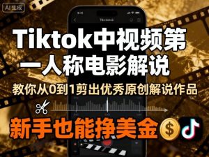 Tiktok中视频第一人称电影解说,教你从0到1剪出一个优秀的原创解说作品,新手也能挣美金-阳知网创资源库