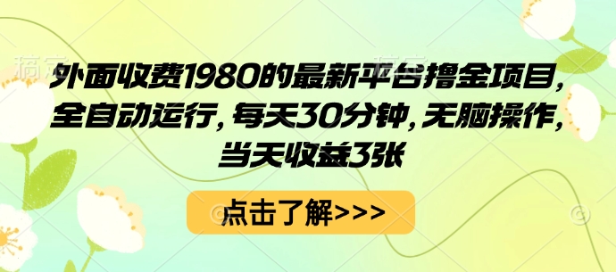 外面收费1980的最新平台撸金项目,全自动运行,每天30分钟,无脑操作,当天收益3张【揭秘】-阳知网创资源库