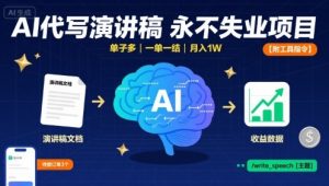 AI代写演讲稿,永不失业项目,单子多,一单一结,月入1W【附工具指令】-阳知网创资源库