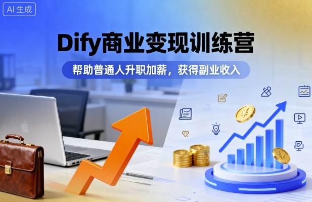 Dify商业变现训练营,帮助普通人升职加薪,获得副业收入-阳知网创资源库