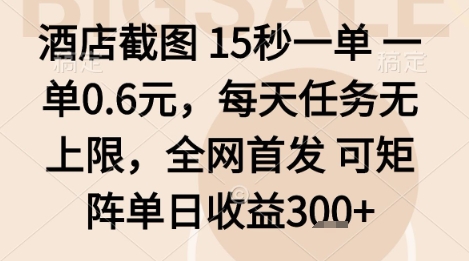 酒店截图项目,15秒一单,一单0.6米,每天任务无上限,全网首发可矩阵单日收益3张+【揭秘】-阳知网创资源库