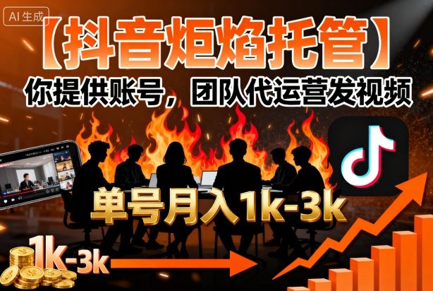 【抖音炬焰托管】你提供账号,团队代运营发视频,单号月入1k+【揭秘】-阳知网创资源库