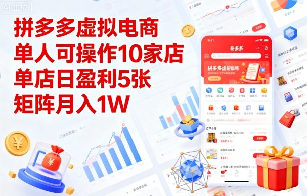 拼多多虚拟电商,单人可操作10家店,单店日盈利5张,矩阵月入1W+【揭秘】-阳知网创资源库