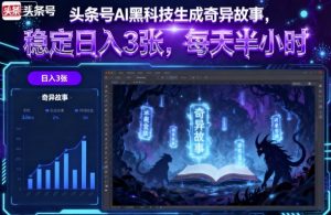 头条号AI黑科技生成奇异故事,稳定日入3张,每天半小时-阳知网创资源库