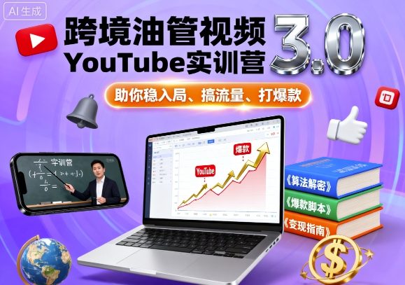 跨境油管视频YouTube实训营3.0,助你稳入局、搞流量、打爆款-阳知网创资源库