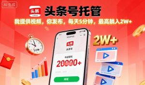 【头条号托管】我提供视频,你发布,每天5分钟,最高躺入2W+【揭秘】-阳知网创资源库