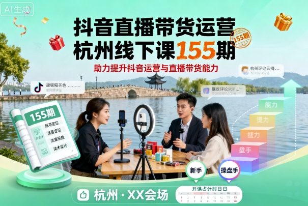 抖音直播带货运营杭州线下课155期,助力提升抖音运营与直播带货能力-阳知网创资源库