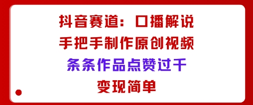 抖音赛道：口播解说，手把手教你制作原创视频，条条作品点赞过千，变现简单-阳知网创资源库
