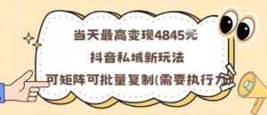 当天最高变现1k+，抖音私域新玩法，可矩阵可批量复制-阳知网创资源库