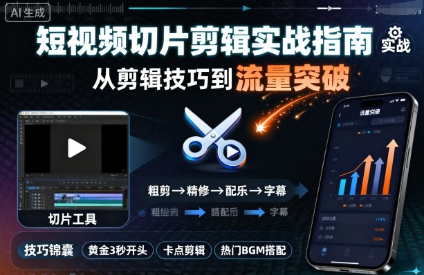 短视频切片剪辑实战指南，从剪辑技巧到流量突破-阳知网创资源库