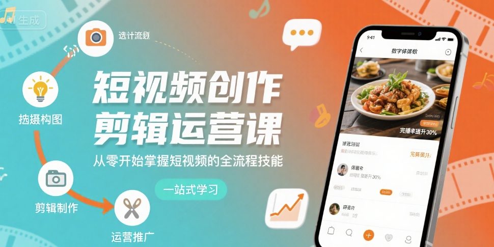 短视频创作剪辑运营课,从零开始掌握短视频的全流程技能-阳知网创资源库