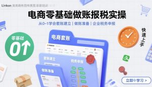 电商零基础做账报税实操快速上手,从0-1学会套账建立,做账准备,企业税务申报-阳知网创资源库